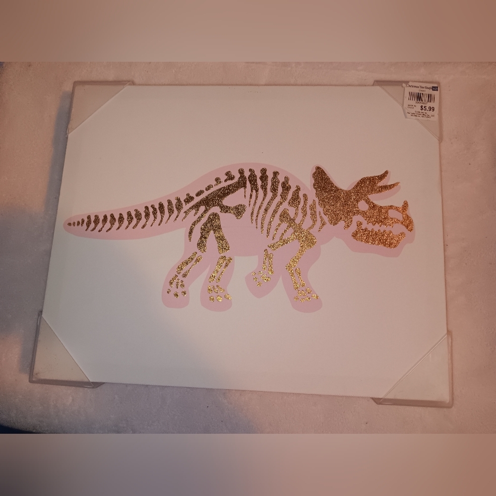 NWT Christmas Tree Shops Dinosaur Canvas Wall Art Triceratops